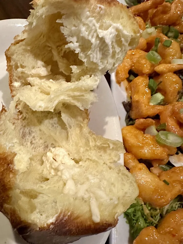 Popovers w Honey Butter and Bang Bang Style Shrimp